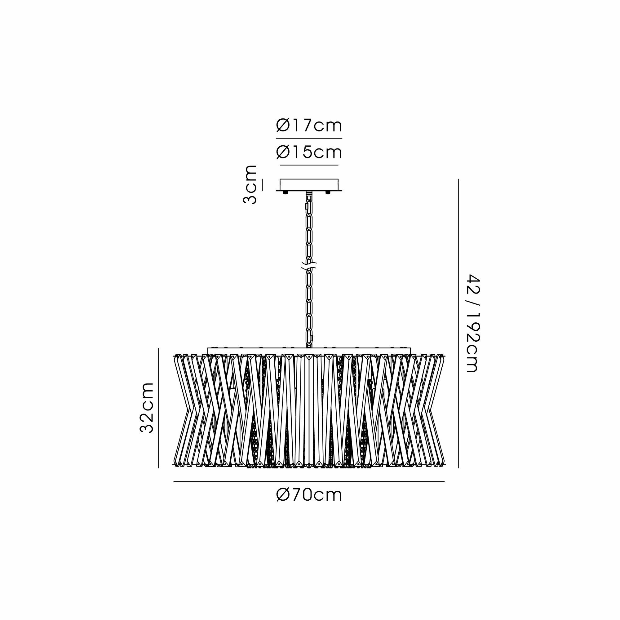 IL32947PN  Faline 70cm Round Pendant, 18 x E14, Polished Nickel/Clear